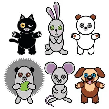 Vector toys set Bear Cat Bunny Mouse Hedgehog Stock Illustration