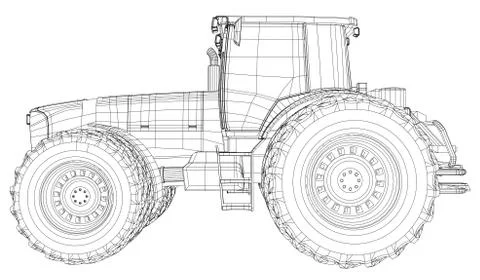 Vector tractor. Side view. Wire-frame tracing illustration of 3d. EPS 10 vector 스톡 일러스트