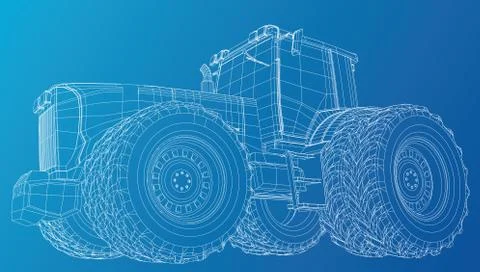 Vector tractor. Side view. Wire-frame tracing illustration of 3d. EPS 10 vector Stock-Illustration