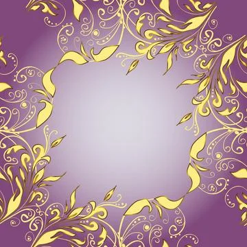 Vector traditional classic golden pattern. Yellow, purple and neutral on backgro Stock Illustration