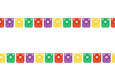 Vector traditional Mexican endless border with paper cutting flags. Stock Illustration
