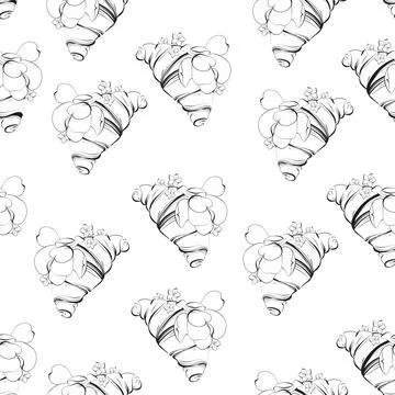 Vector Traditional seamless pattern french croissant. Paris cafe bakery, hand 스톡 일러스트