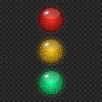 Vector Traffic Light Glowing Dots. Red Yellow Green Signal Lamps. Realistic Illustrazione stock