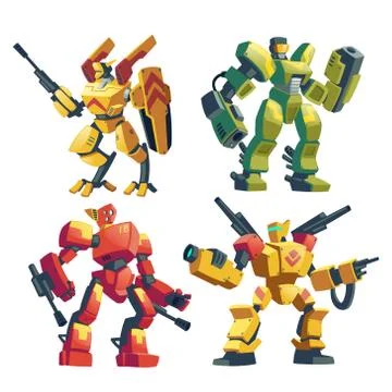 Vector transformers set, battle robots with guns Stock Illustration