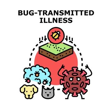 Vector transmitted disease pathogen spreading animals concept Stock Illustration