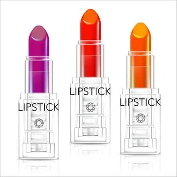 Vector Transparent Lipstick Packaging in three colors Stock Illustration