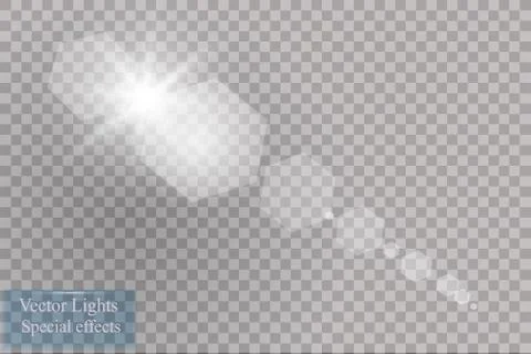 Vector transparent sunlight special lens flare light effect. Sun flash with rays Illustrazione stock