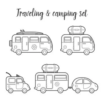 Vector transport caravan isolated icon set Stock Illustration