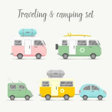 Vector transport caravan set. Types of trailers Stock Illustration