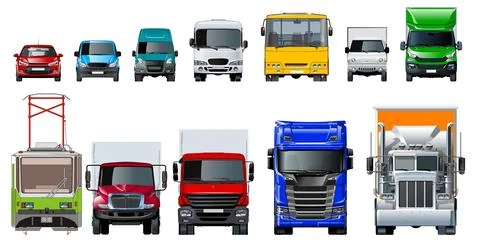Vector transport front view. Isolated realistic vehicles set on white Stock Illustration