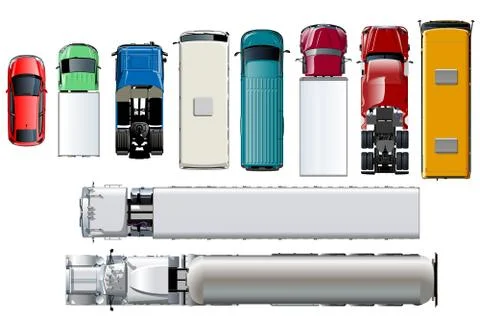 Vector transport top view. Isolated realistic vehicles set on white backgroun Stock Illustration