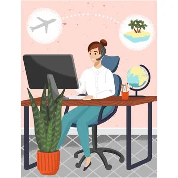 Vector travel agency agent operator in office Stock Illustration