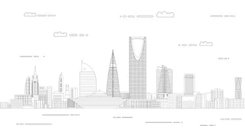 Vector travel background poster with Riyadh city line art style outline illustra Ilustración de archivo