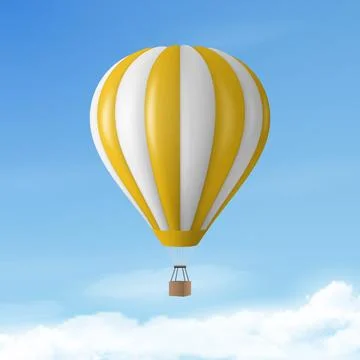 Vector Travel Banner with 3d Realistic Hot Air Balloon Icon on a Blue Sky Stock Illustration