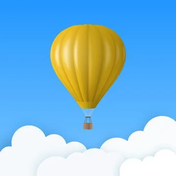 Vector Travel Banner with 3d Realistic Yellow Hot Air Balloon Icon on a Blue  Stock Illustration