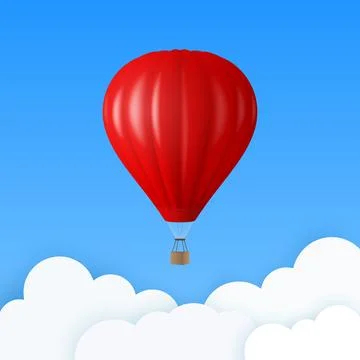Vector Travel Banner with 3d Realistic Red Hot Air Balloon Icon on a Blue Sky イラスト素材