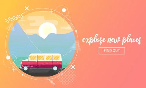 Vector travel banner with a van Stock Illustration