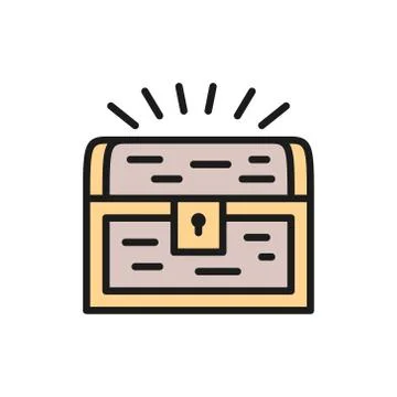 Vector treasure chest flat color line icon. Stock-Illustration