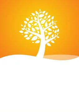 Vector : Tree and leaves on orange background Stock Illustration