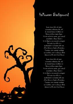 Vector : Tree and pumpkins halloween background Stock Illustration