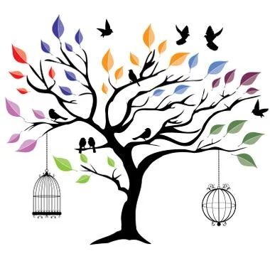 Vector Tree With Birds Illustrazione stock