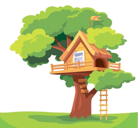 Vector tree house, tree fort isolated on white. Stock Illustration