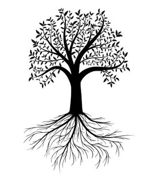 Vector tree with leaves and roots 스톡 일러스트