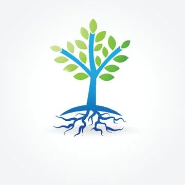 Vector tree with roots from water. Stock-Illustration