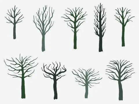 Vector tree shape set - barren tree silhouette illustration collection. Stock Illustration