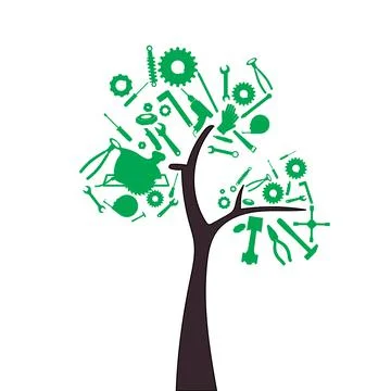 Vector tree with various mechanic equipment for repairman Stock Illustration