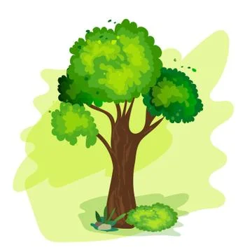 Vector tree. On a white isolated background. With watercolor stains. Stock Illustration