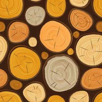 Vector tree wood slice texture circle cut wooden raw material. Plant years Stock Illustration