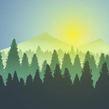 Vector : Trees and mountain forest background Stock Illustration