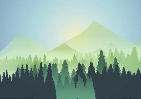 Vector : Trees and mountain forest background Stock Illustration