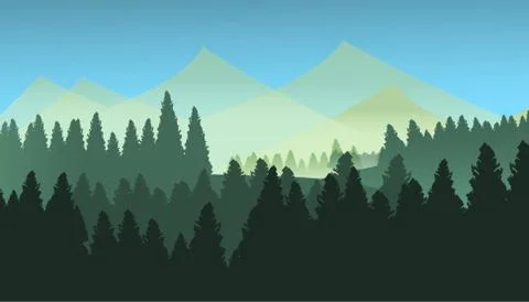 Vector : Trees and mountain forest background Stock Illustration