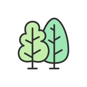 Vector trees, forest flat color line icon. Stock-Illustration