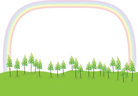 Vector trees with rainbow background Stock Illustration