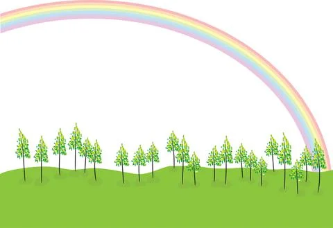 Vector trees with rainbow background Stock Illustration