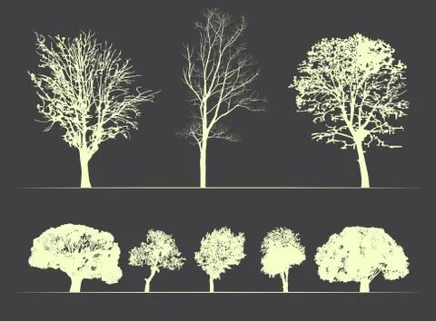 Vector trees on soft dark background Stock Illustration