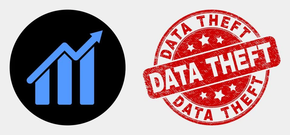 Vector Trend Chart Icon and Distress Data Theft Stamp Stock Illustration
