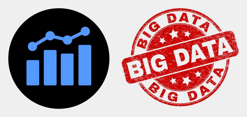 Vector Trend Chart Icon and Distress Big Data Seal Illustrazione stock