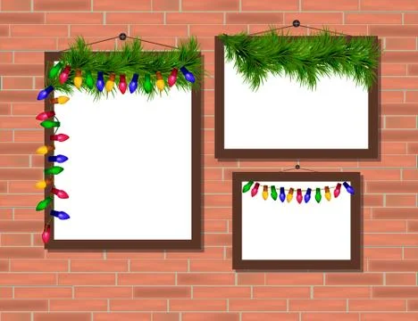 Vector trendy blank poster on the red brick wall realistic mocku Illustrazione stock