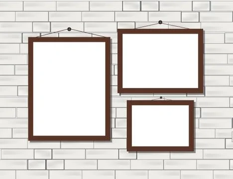Vector trendy blank poster on the white brick wall realistic mockup Stock Illustration