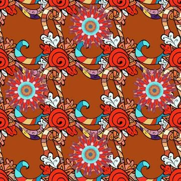 Vector Trendy fabric pattern. Cute flowers. Line seamless pattern. 스톡 일러스트
