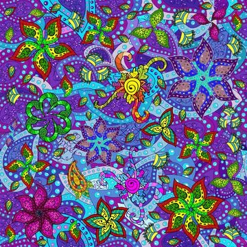 Vector Trendy fabric pattern. Line seamless pattern. Cute flowers. Illustrazione stock