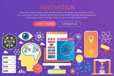 Vector trendy flat gradient color innovation concept template violet banner with Stock Illustration