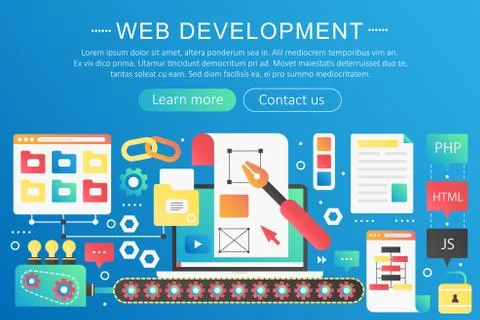 Vector trendy flat gradient color web development concept template banner with Stock Illustration