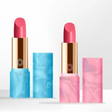 Vector Trendy Lipstick with Marble Effect Resin Packaging, Pink &amp; Sky Blue Stock Illustration