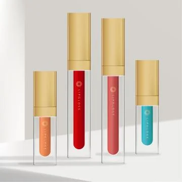 Vector Trendy Rectangular Lip Gloss or Tint Packaging with Golden Cap Stock Illustration