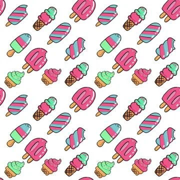 Vector trendy seamless pattern with bitten ice cream. Modern summer fashion p Stock Illustration